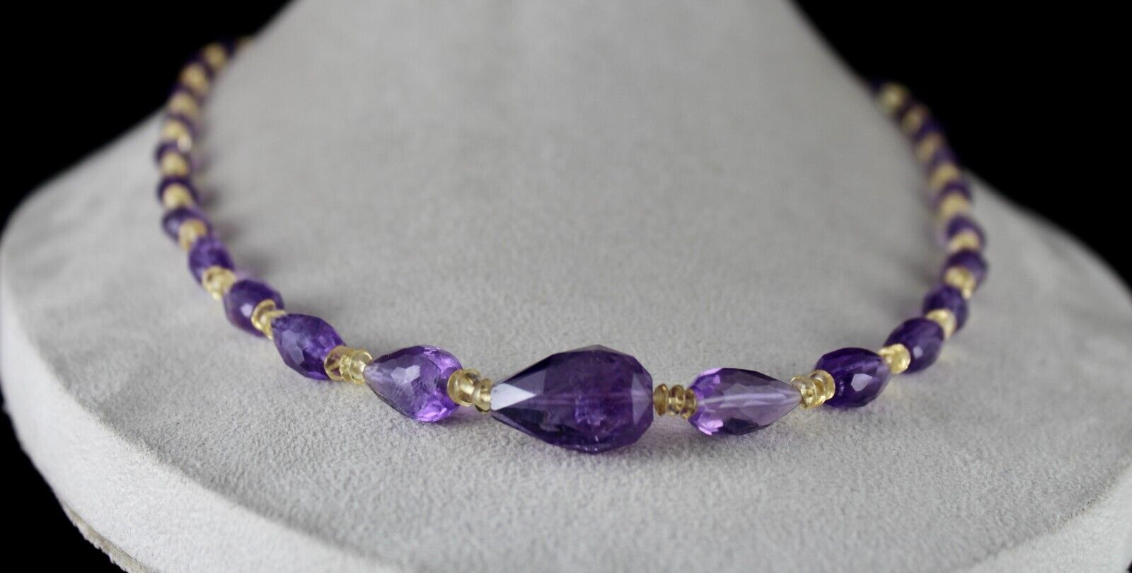 NATURAL CITRINE AMETHYST BEADS FACETED PEAR 232 CARATS GEMSTONE FASHION NECKLACE