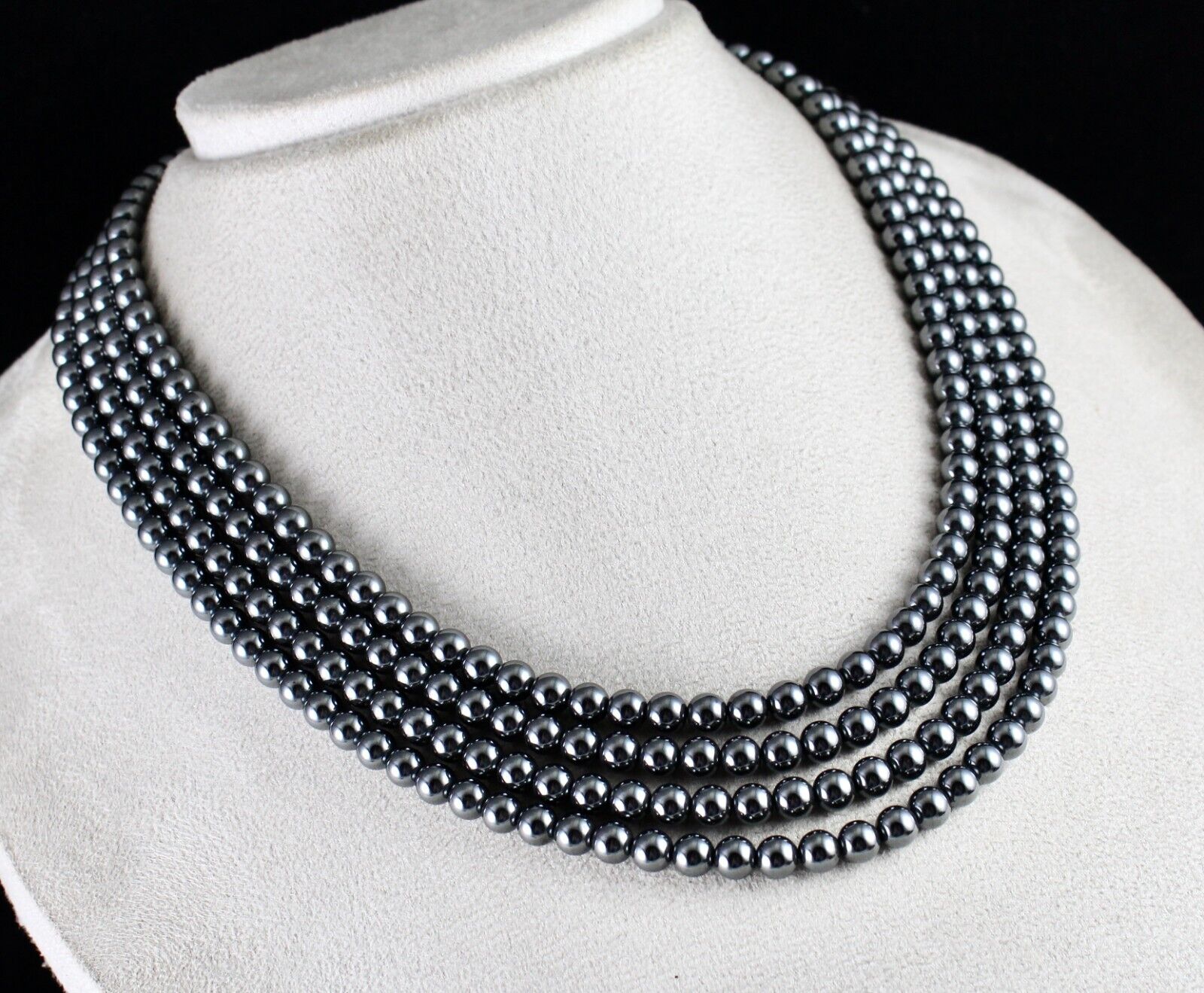 Natural Hematite Beads 4 Line 6mm 902 Ct Round Black Gemstone Fashion Necklace