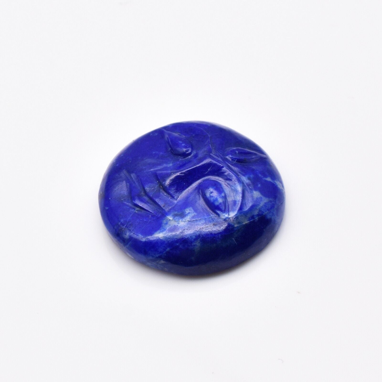 Natural Lapis Lazuli Engraved Face 19mm 15.67 Ct Blue Gemstone Designing Pendant