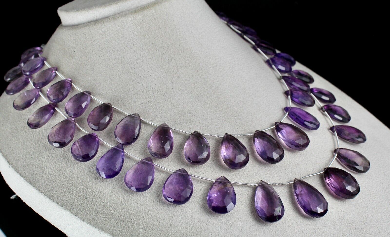 Natural Amethyst Beads Tear Drops 2 L 755 Carats 24mm Big Gemstone Fine Necklace