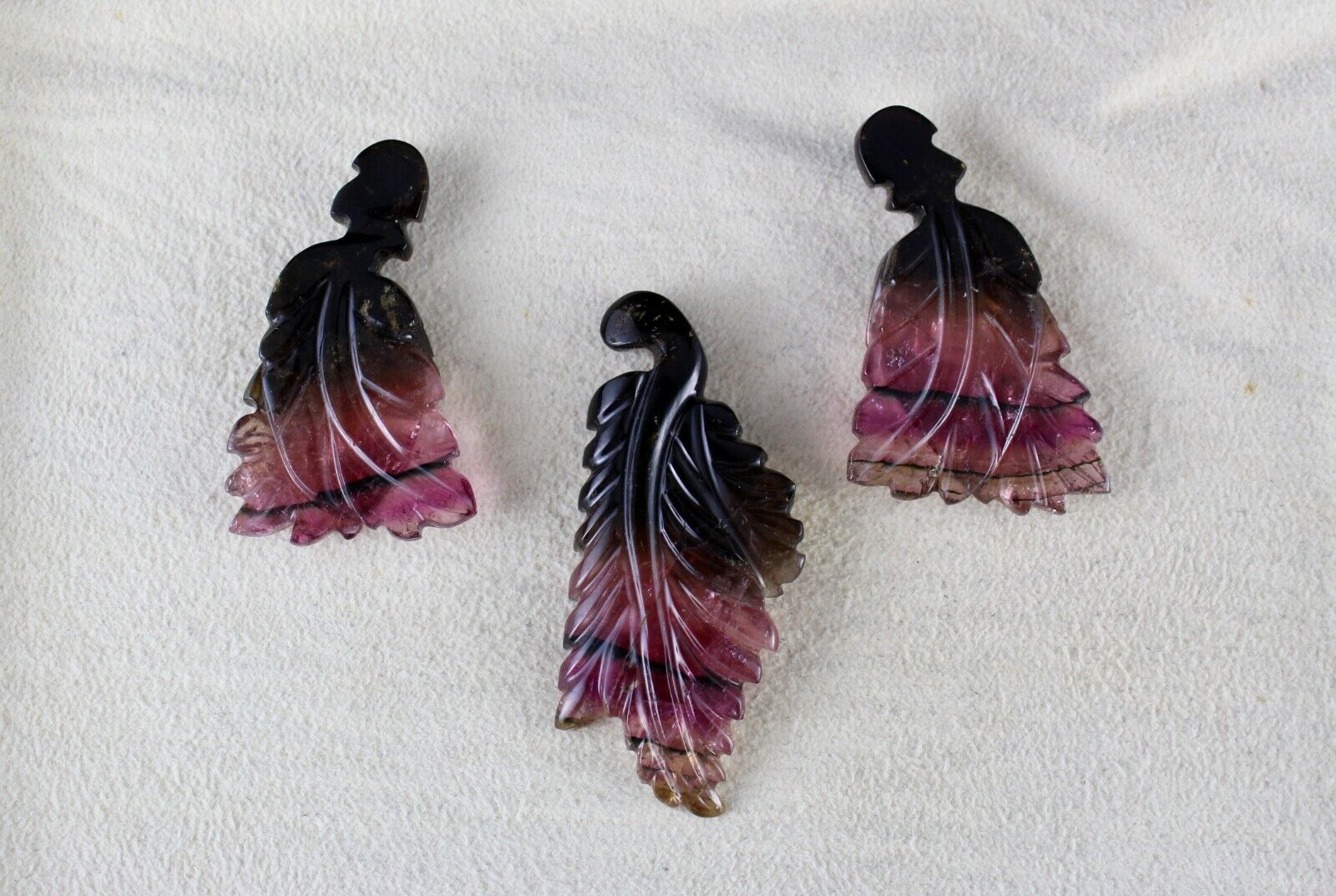 NATURAL MULTI TOURMALINE CARVED LEAVES 3 PCS 108 CTS GEMSTONE EARRING PENDANT