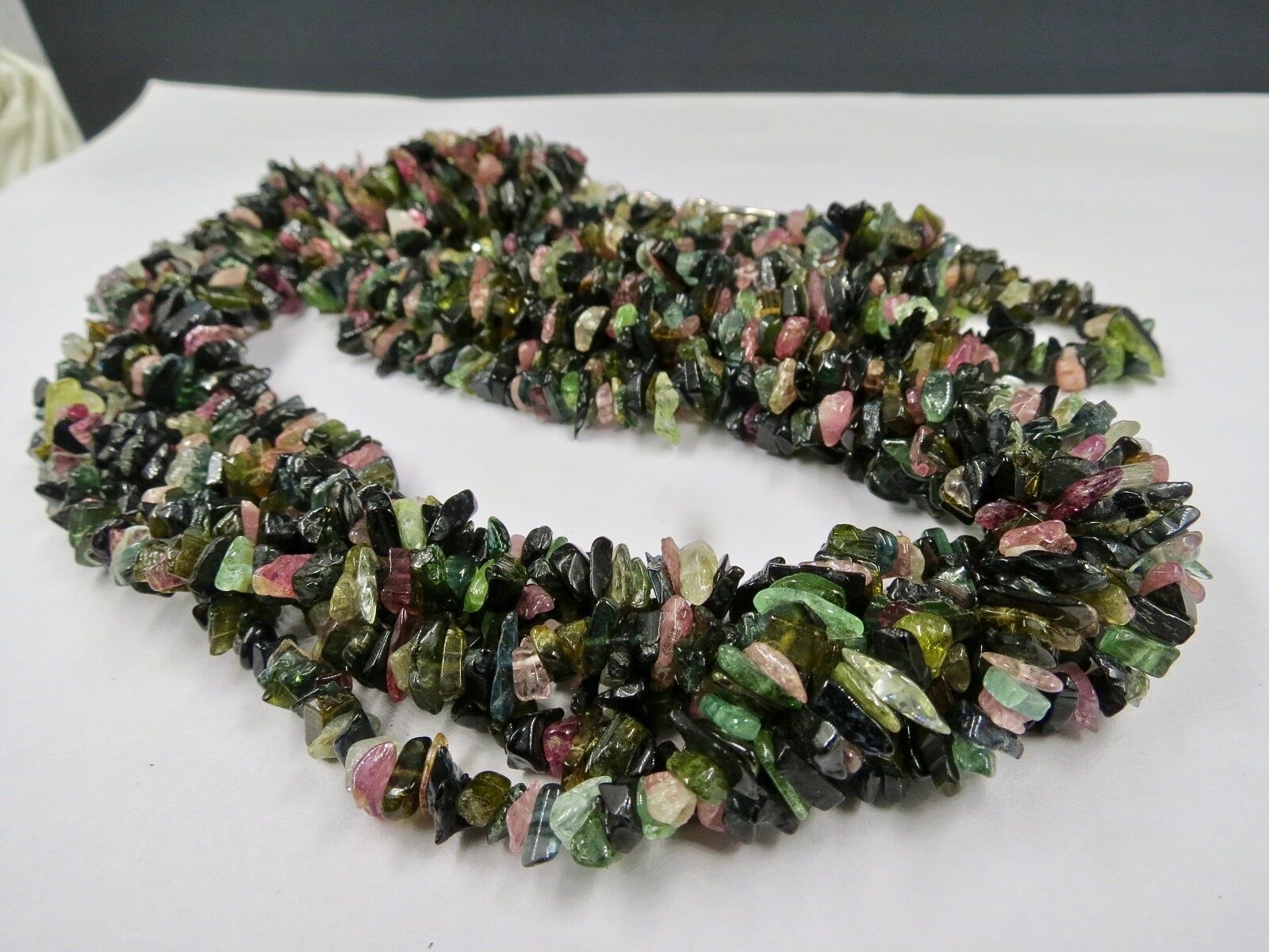 NATURAL MULTI TOURMALINE UNCUT BEADS 6 LINE 728 CTS GEMSTONE SILVER NECKLACE