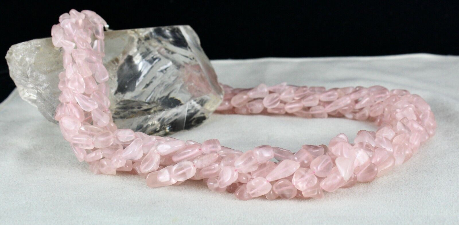 Natural Rose Quartz Beaded Necklace 6L 897 Carats Long Cabochon Gemstone Strings