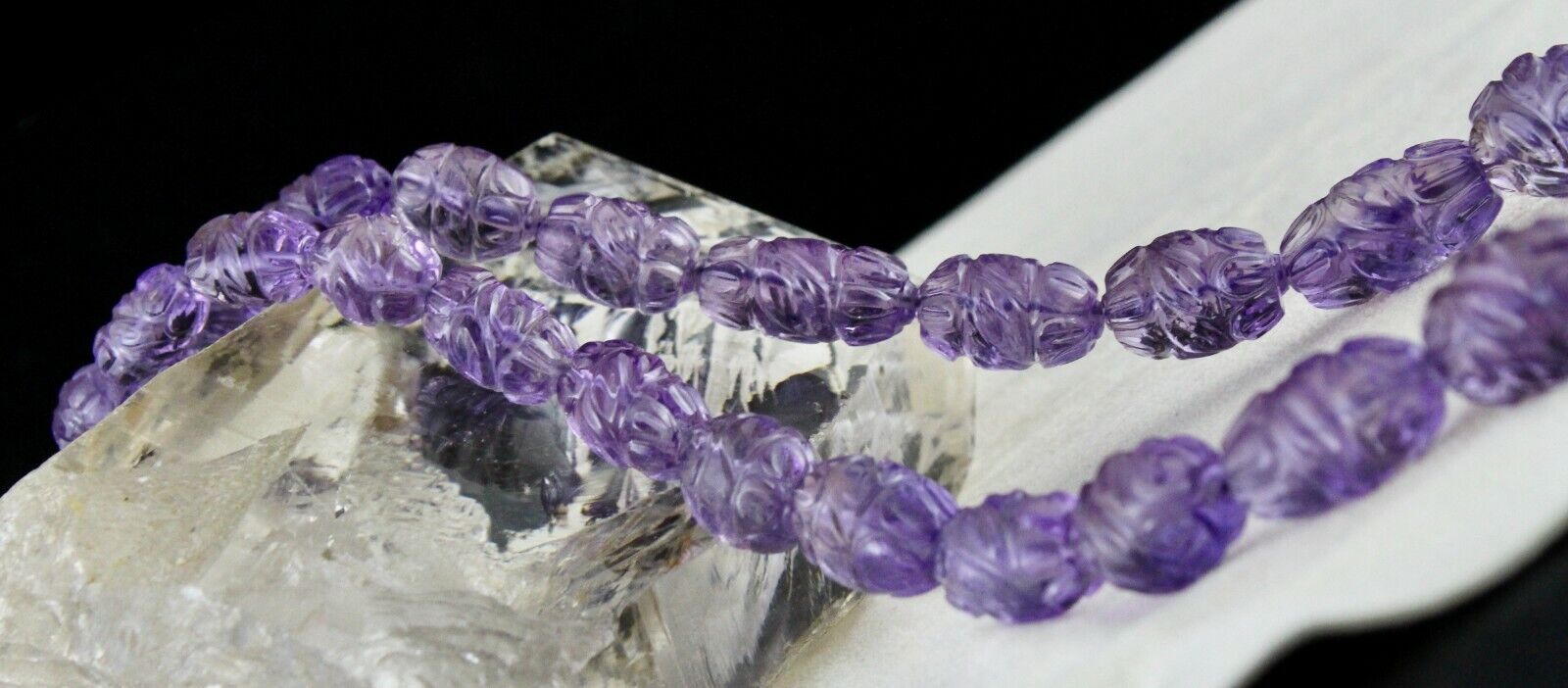 ANTIQUE NATURAL AMETHYST BEADS CARVED LONG 332 CARATS GEMSTONE SILVER NECKLACE