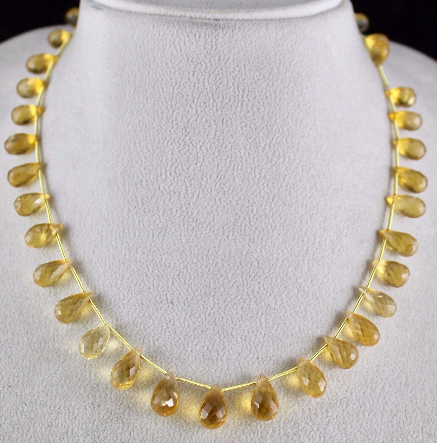 Natural Yellow Citrine Beads Faceted Teardrops 140 Ct Gemstone Silver Necklace