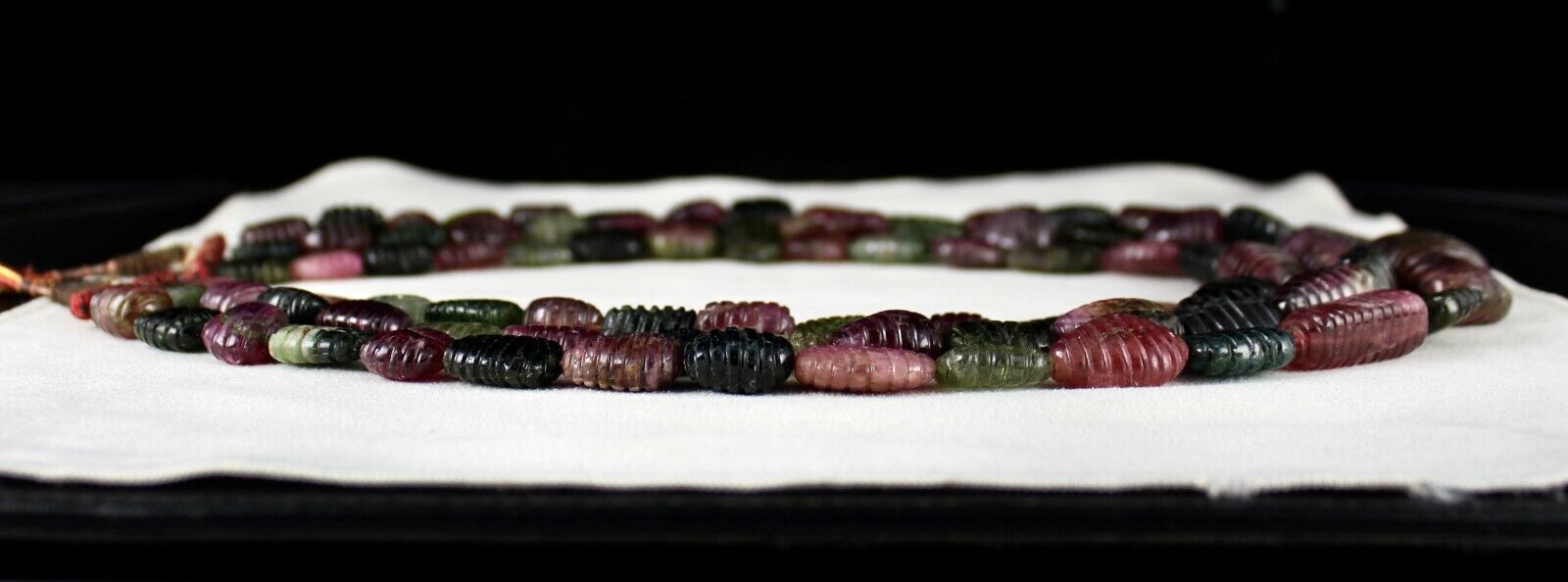 NATURAL MULTI TOURMALINE BEADS CARVED TUMBLE 3 LINE 1942 CTS GEMSTONE NECKLACE