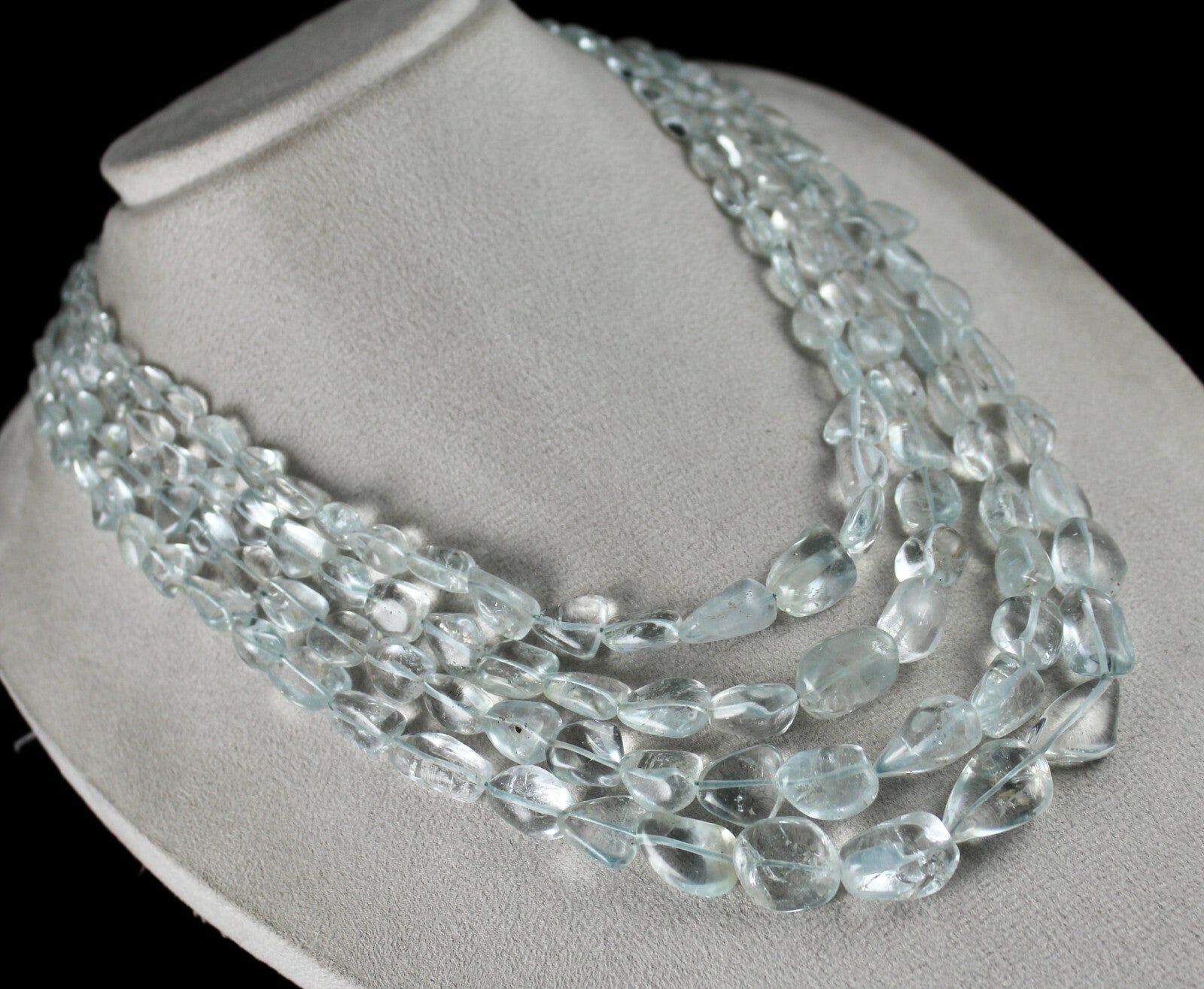 Certified Natural Blue Topaz 4 Line 1215ct Beaded Fine Necklace