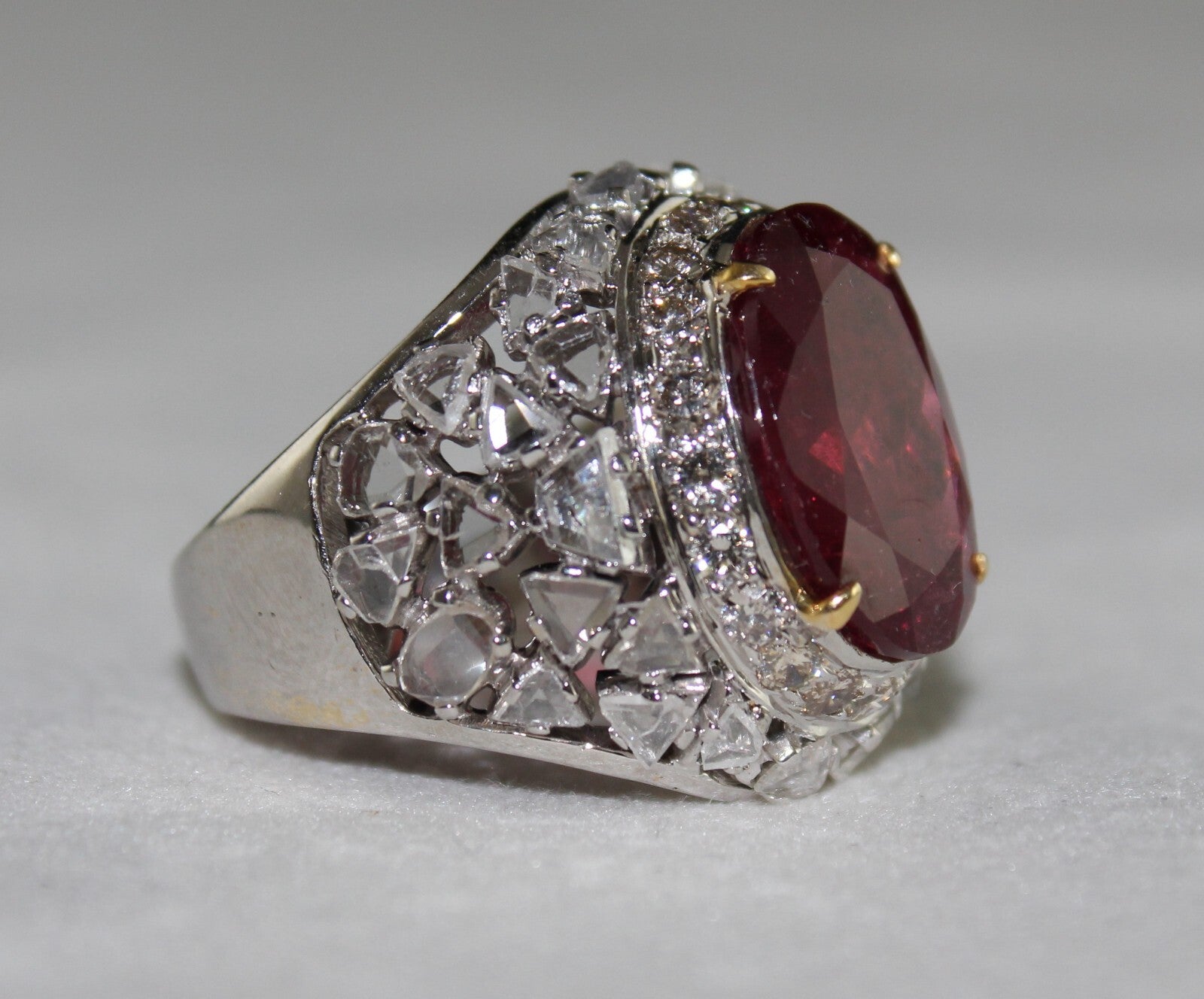 Certified Natural Rubellite Tourmaline 10ct Diamond 18k Gold Vintage Ring