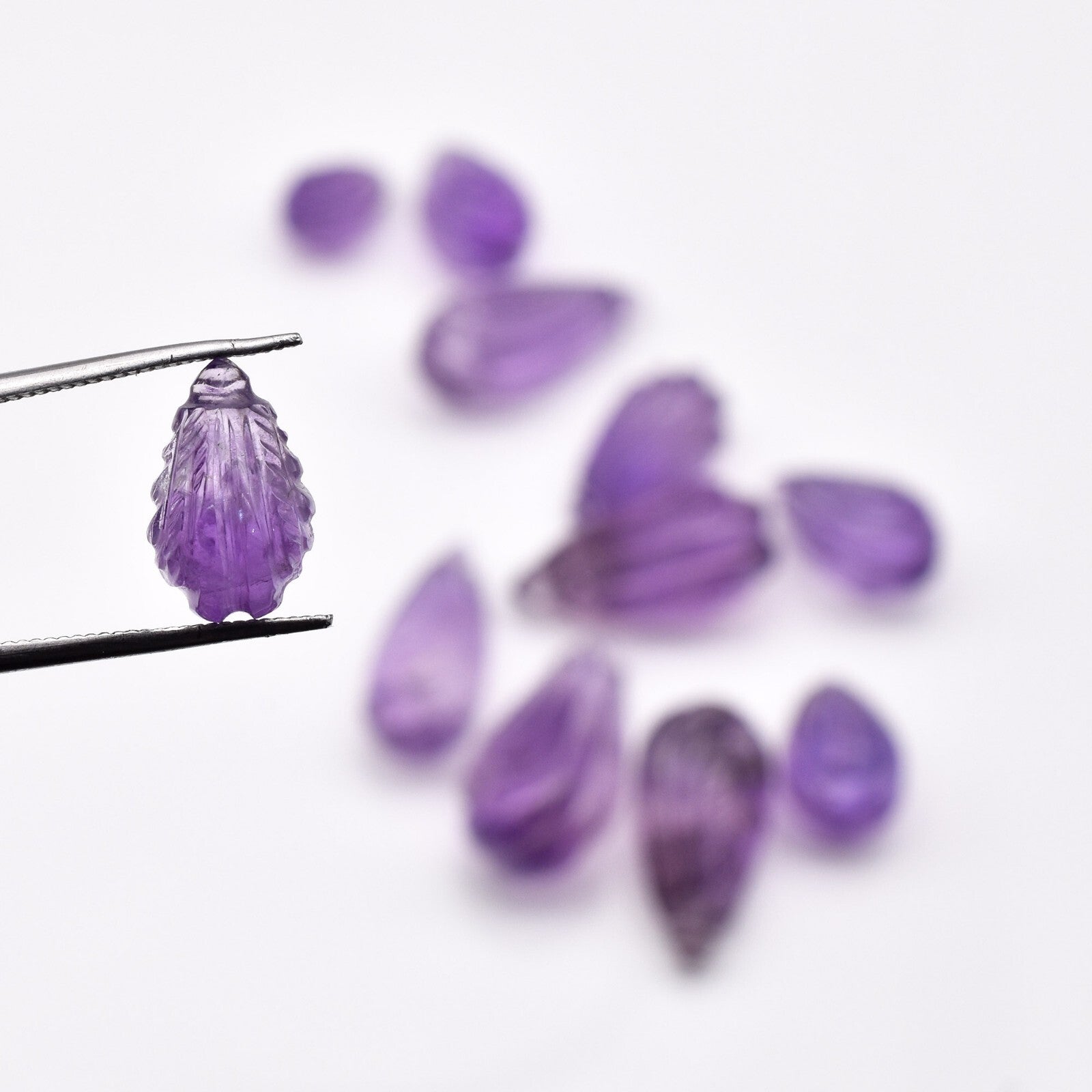 Natural Amethyst 131.8ct Engraved Drop 11pc Gemstone Earring Necklace Set