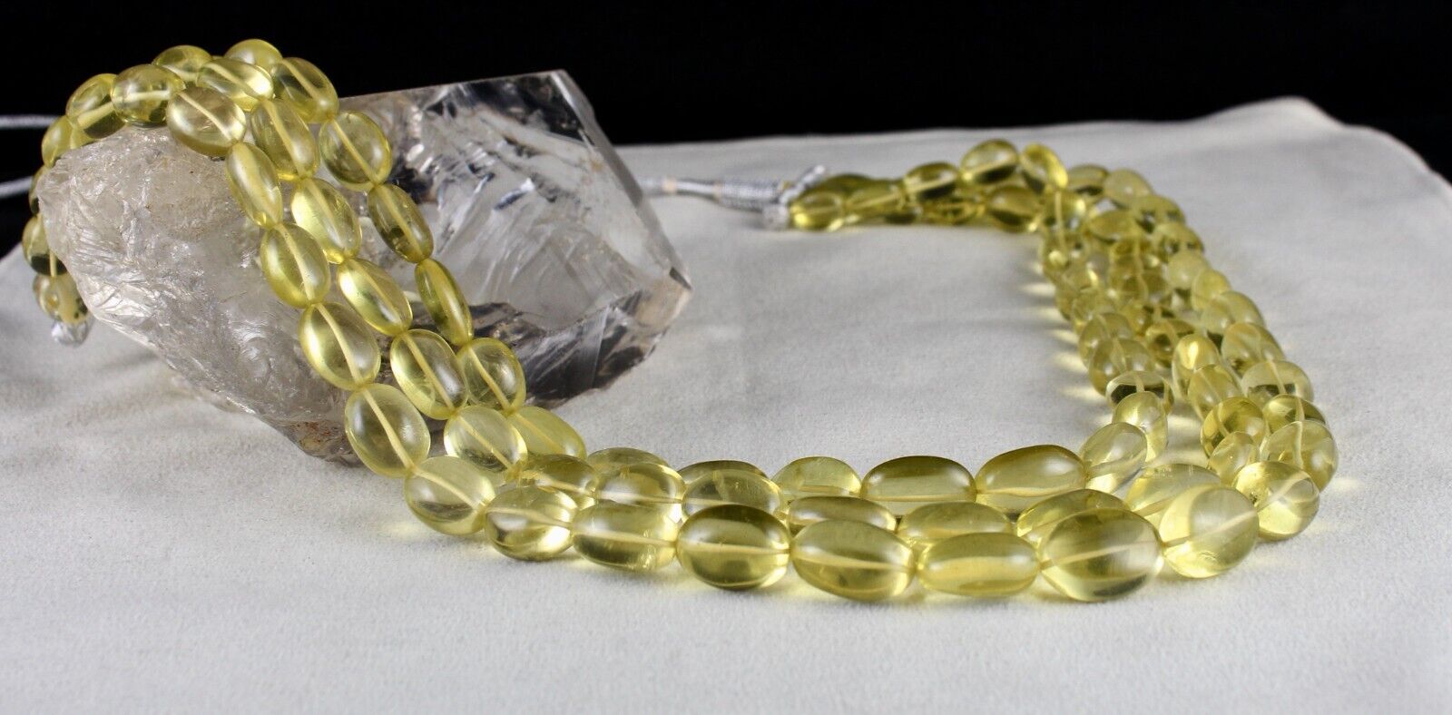 NATURAL LEMON QUARTZ BEADS LONG 3L 846 CT SEMI PRECIOUS YELLOW GEMSTONE NECKLACE