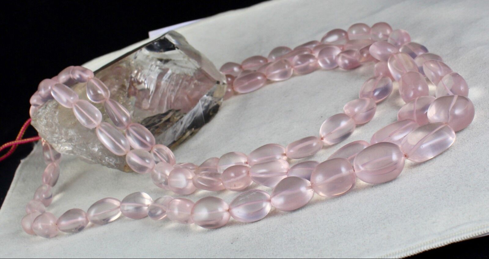 NATURAL ROSE QUARTZ BEADS CABOCHON 3 LINE 1415 CARATS GEMSTONE FASHION NECKLACE