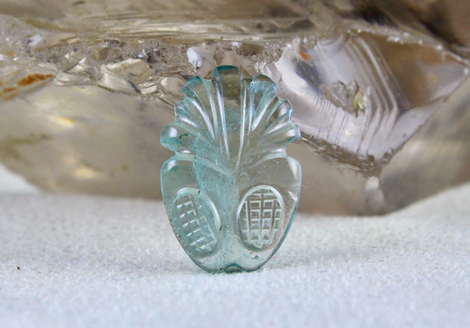 Natural Blue Aquamarine 7.47 Ct Carved Pineapple Loose Gemstone For Pendant Ring