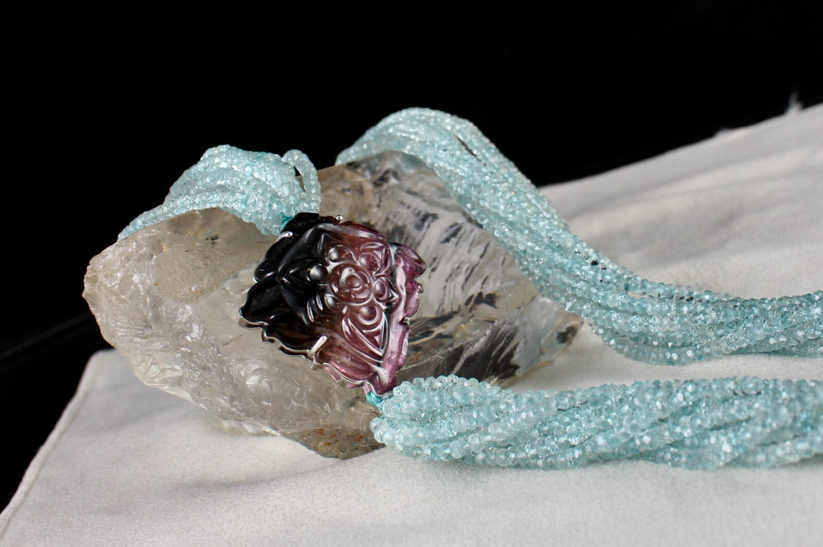 Certified Natural Aquamarine 542ct Beads Tourmaline Designer Gemstone Necklace