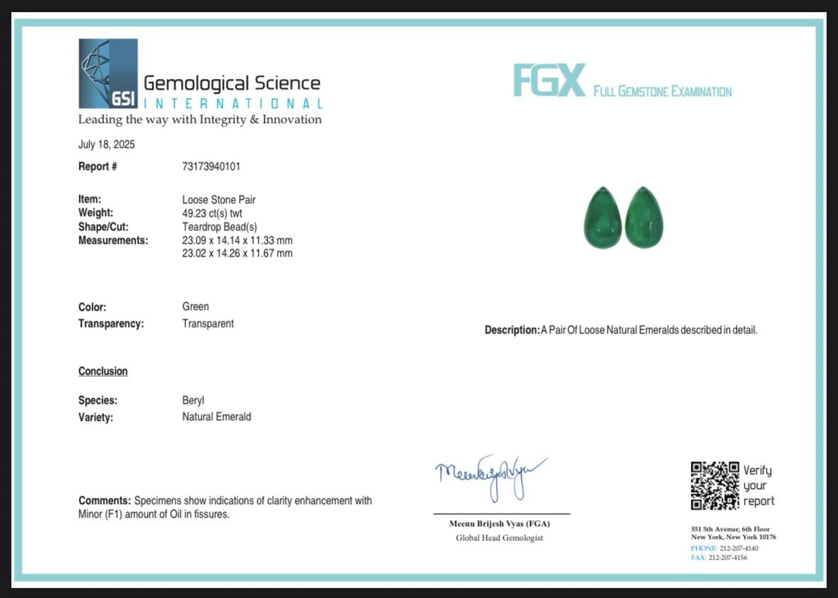 Certified Natural Emerald Tear Drop 49.23 Ct Loose Gemstone Pair Design Earrings