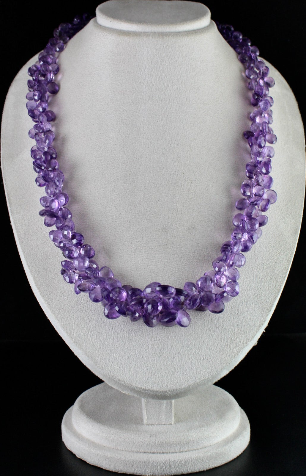 Certified Natural Amethyst Teardrop Necklace 1091 Ct Sterling Silver 26 In Beads