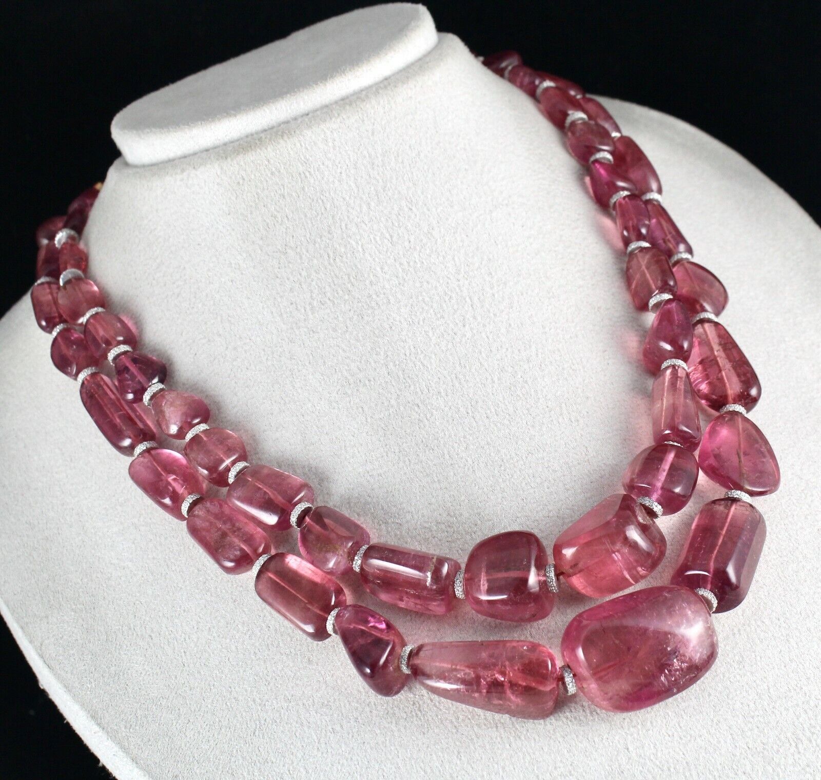 Natural Rubellite PinK Tourmaline Beads 1027 Ct Stone Silver Cocktail Necklace