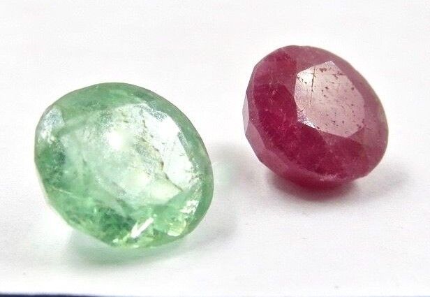 OLD COLOMBIAN EMERALD & NATURAL RUBY ROUND 2 PCS 9.76 CTS GEMSTONE FOR DESIGNING