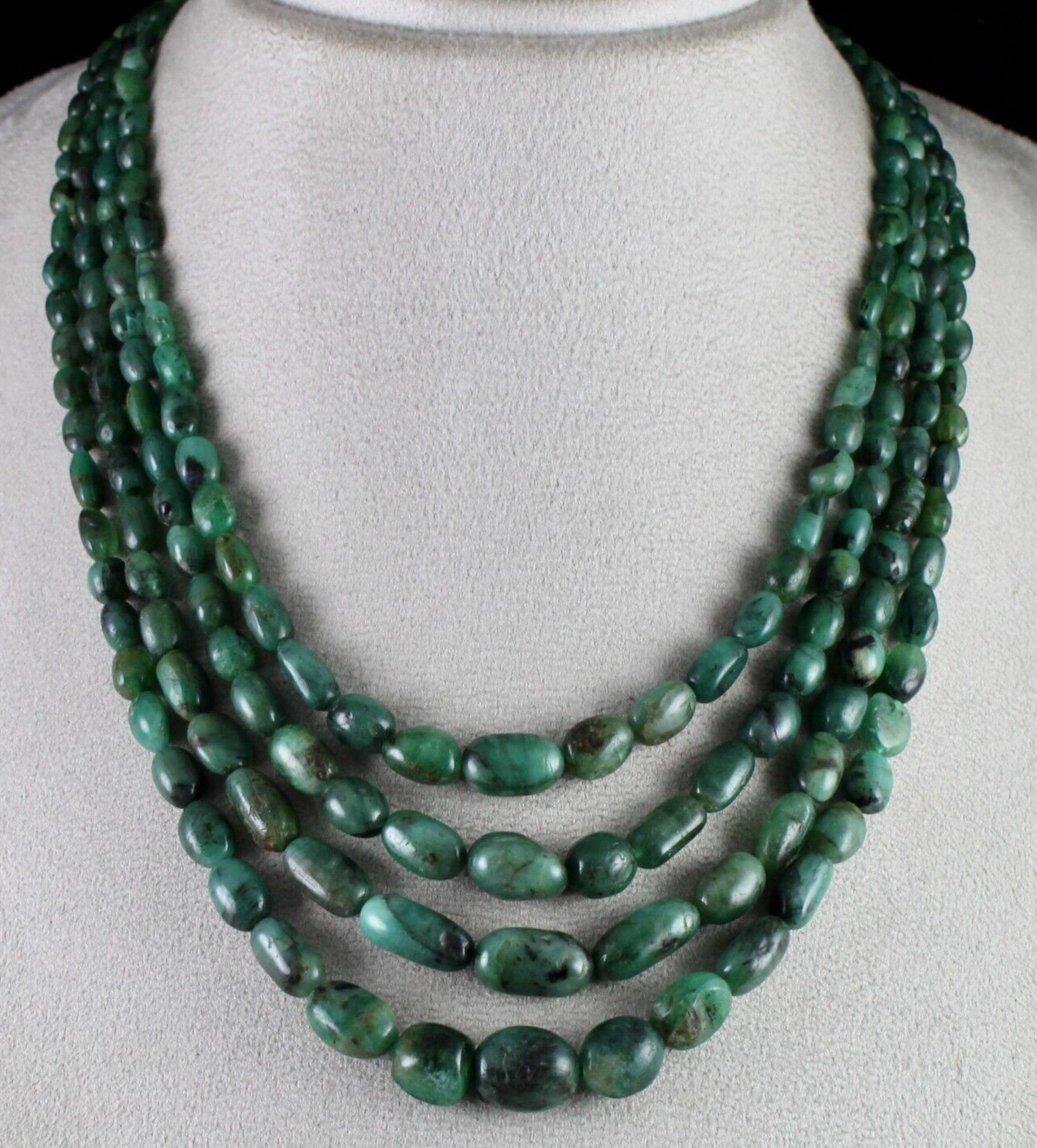 Certified Vintage Natural Emerald 490 Ct Beads Antique Necklace For Women