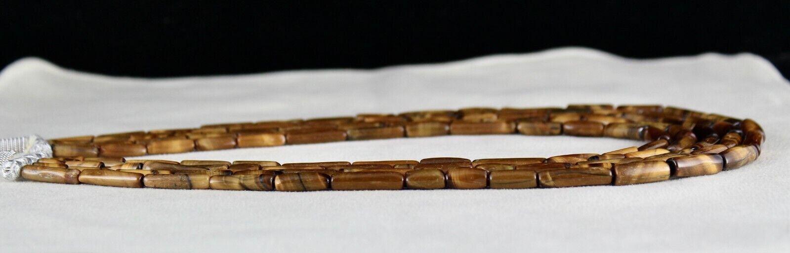 NATURAL TIGER'S EYE TUBE FANCY BEADS 5 LINE 514 CARATS GEMSTONE FASHION NECKLACE