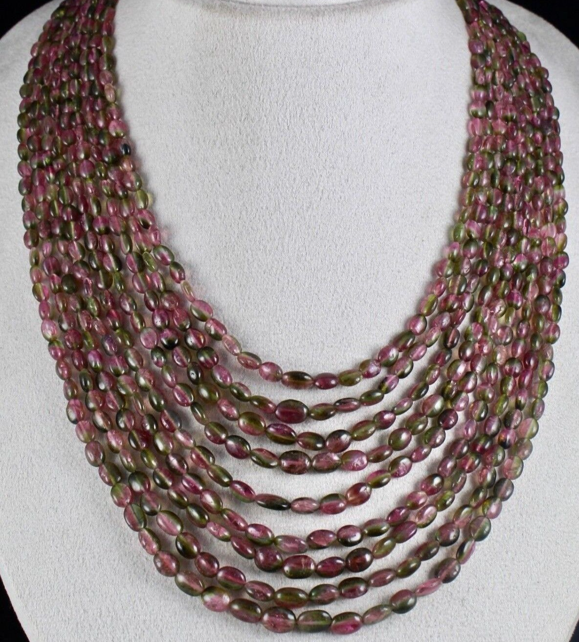 Certified Natural Tourmaline 728 Ct Bicolor Cabochon Beaded Necklace