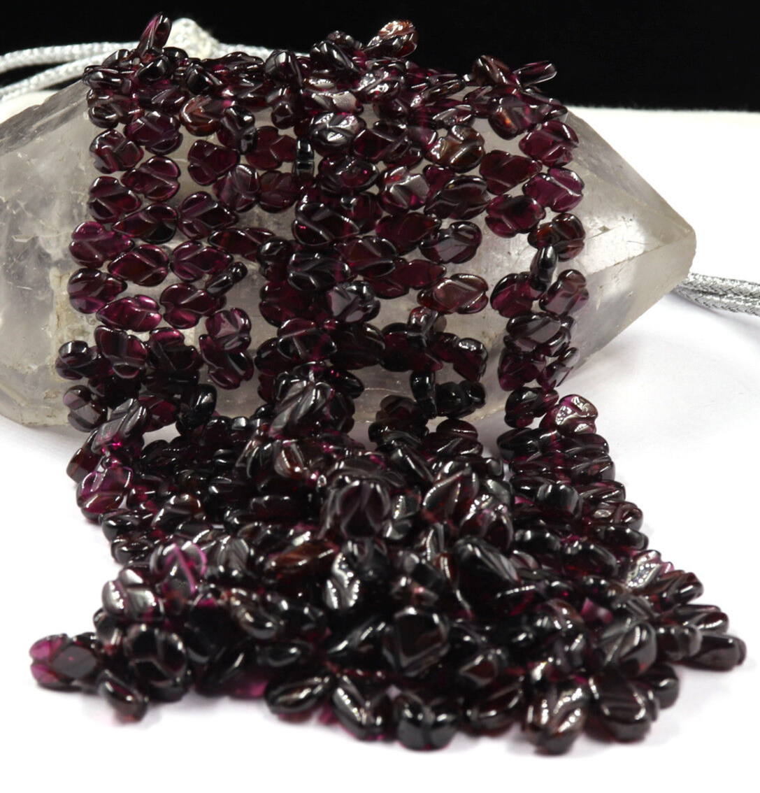 Certified Natural Red Garnet Beads Carved Leaves 1001 Ct Gemstone Necklace