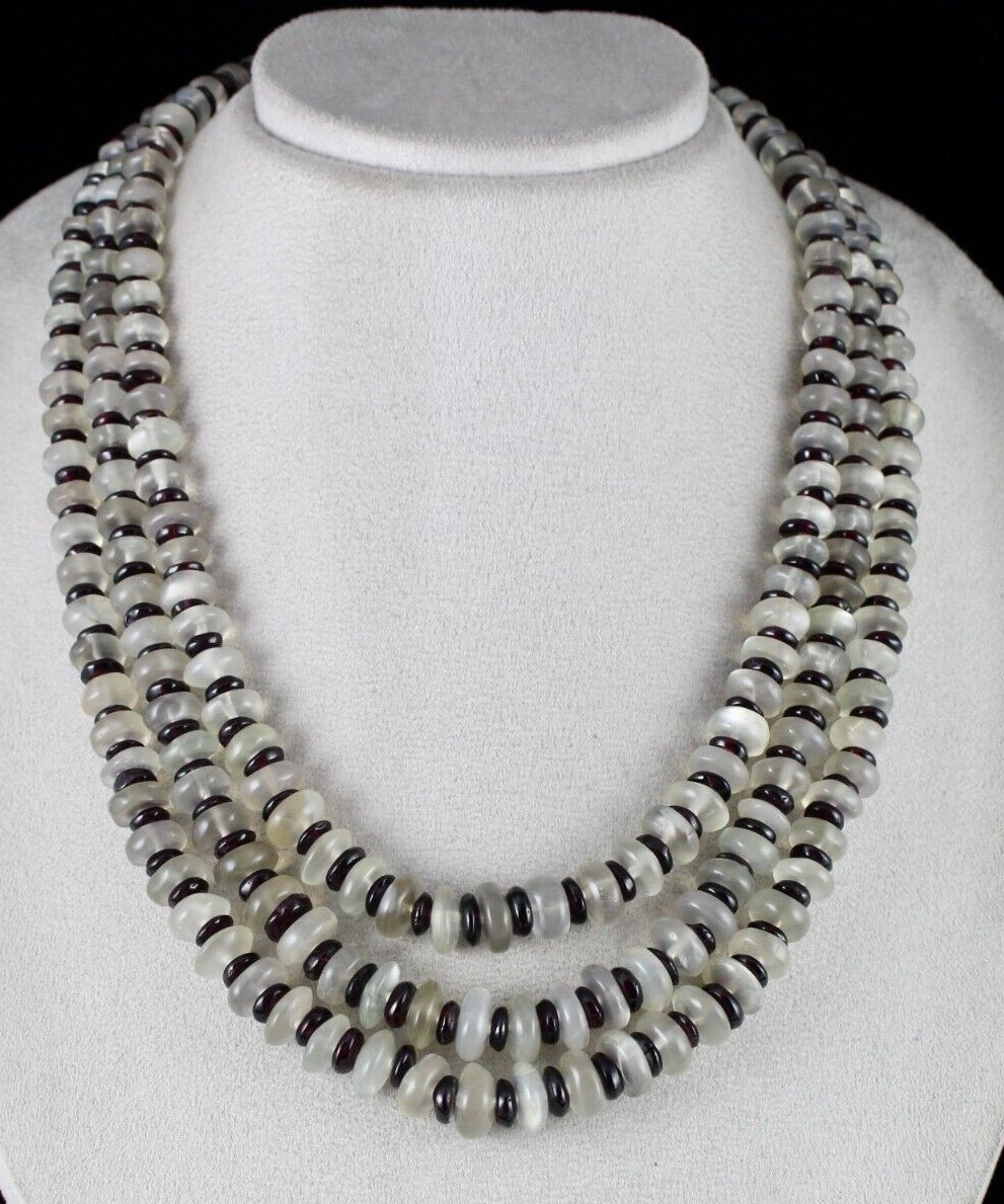 Natural Moonstone Garnet 1163ct Designer Beads Gemstone Necklace 3 L