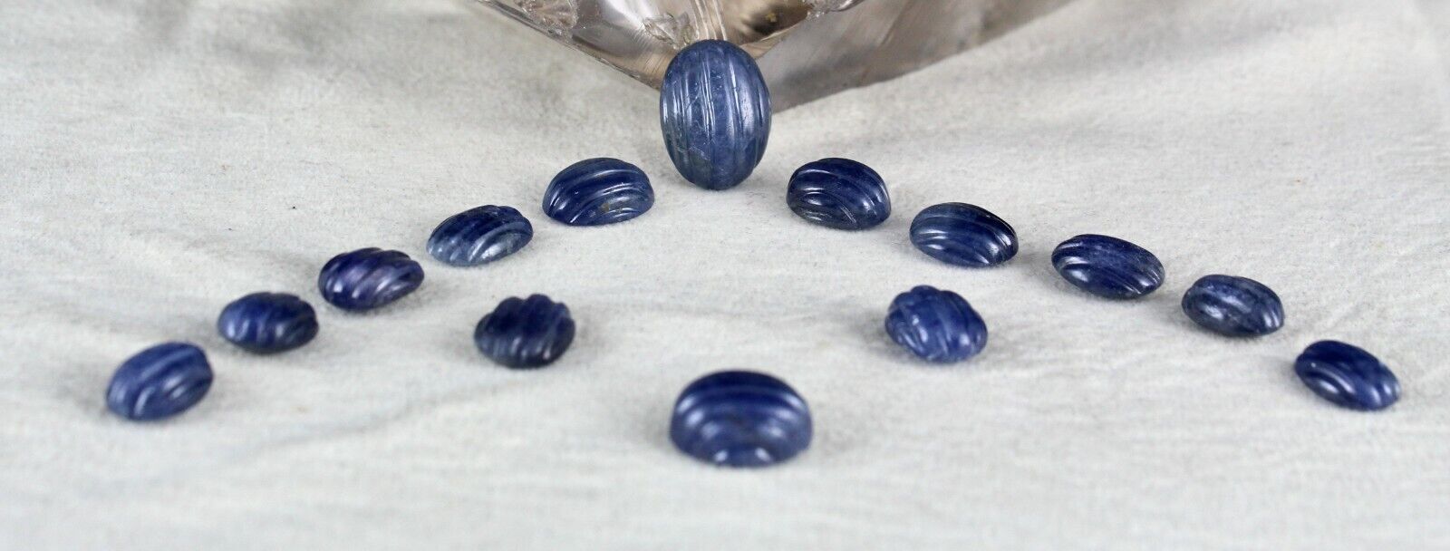 Natural Untreated Blue Sapphire Carved Oval Gemstone 14 Pcs 65.60 Cts Design Set