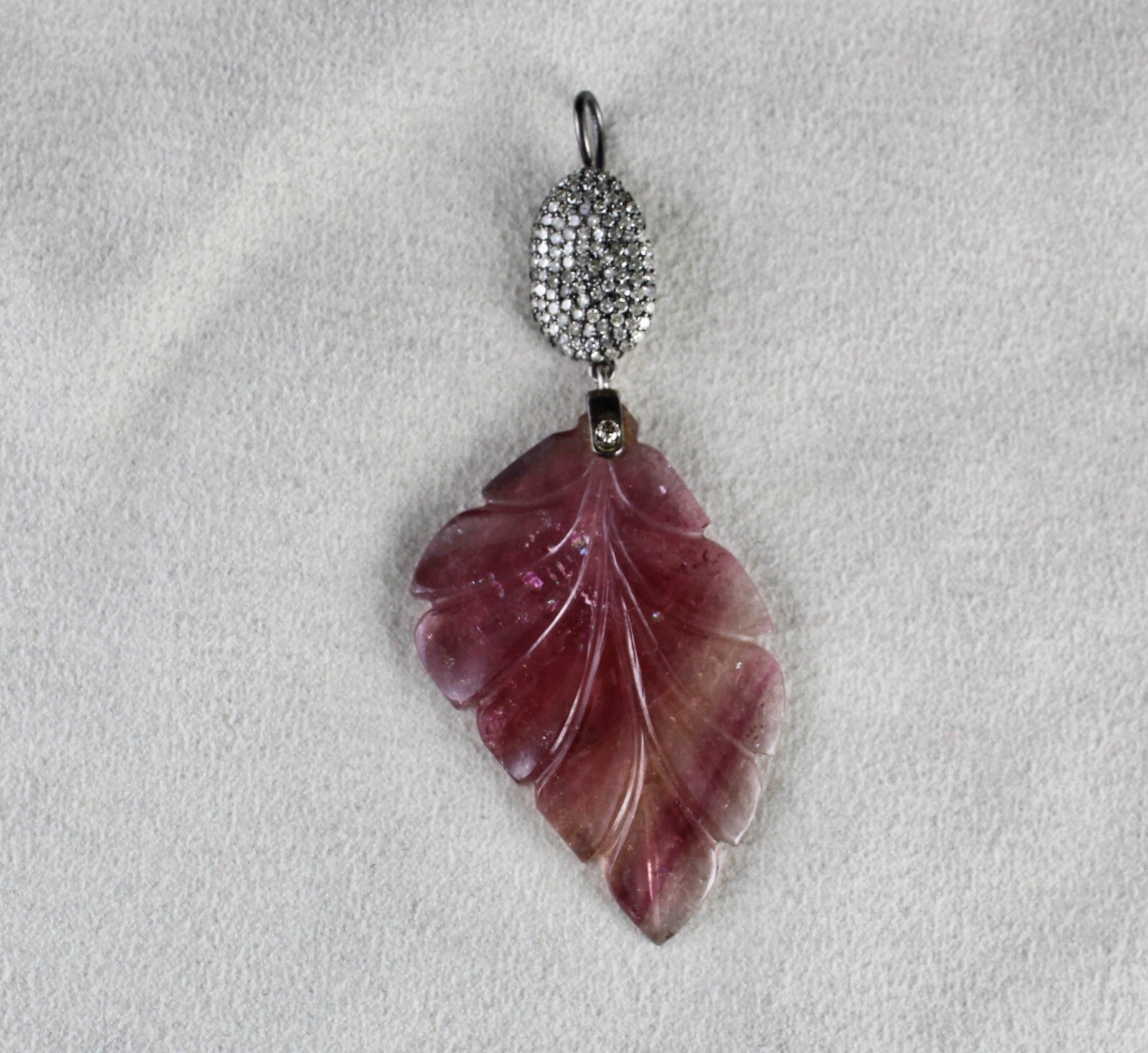 Certified Natural Pink Tourmaline 44ct Sterling Silver Diamond Victorian Pendant