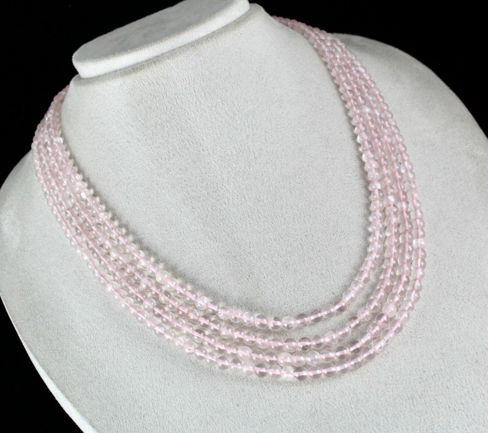 Natural Rose Quartz Beads Round 4 Line 432 Carats Gemstone Fashion Pink Necklace