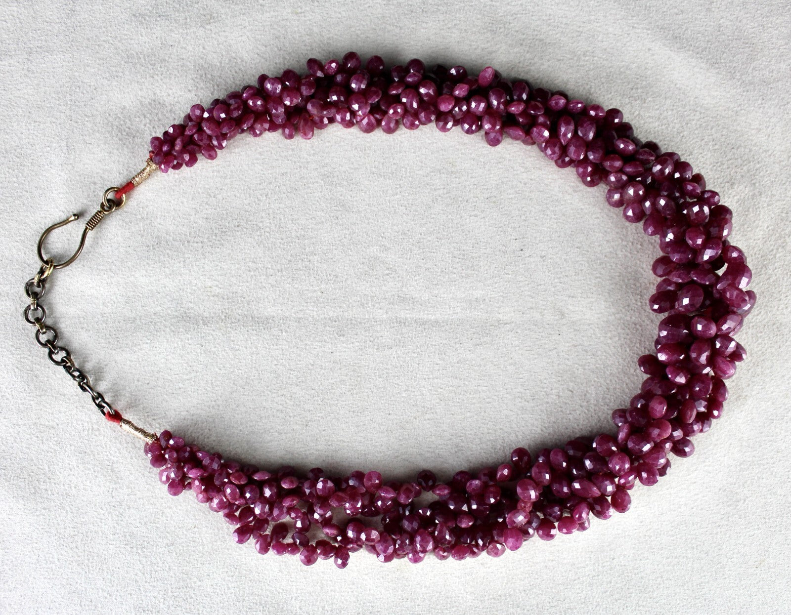 Certified Natural Ruby Teardrop Beads 768 Ct Sterling Silver Necklace For Women