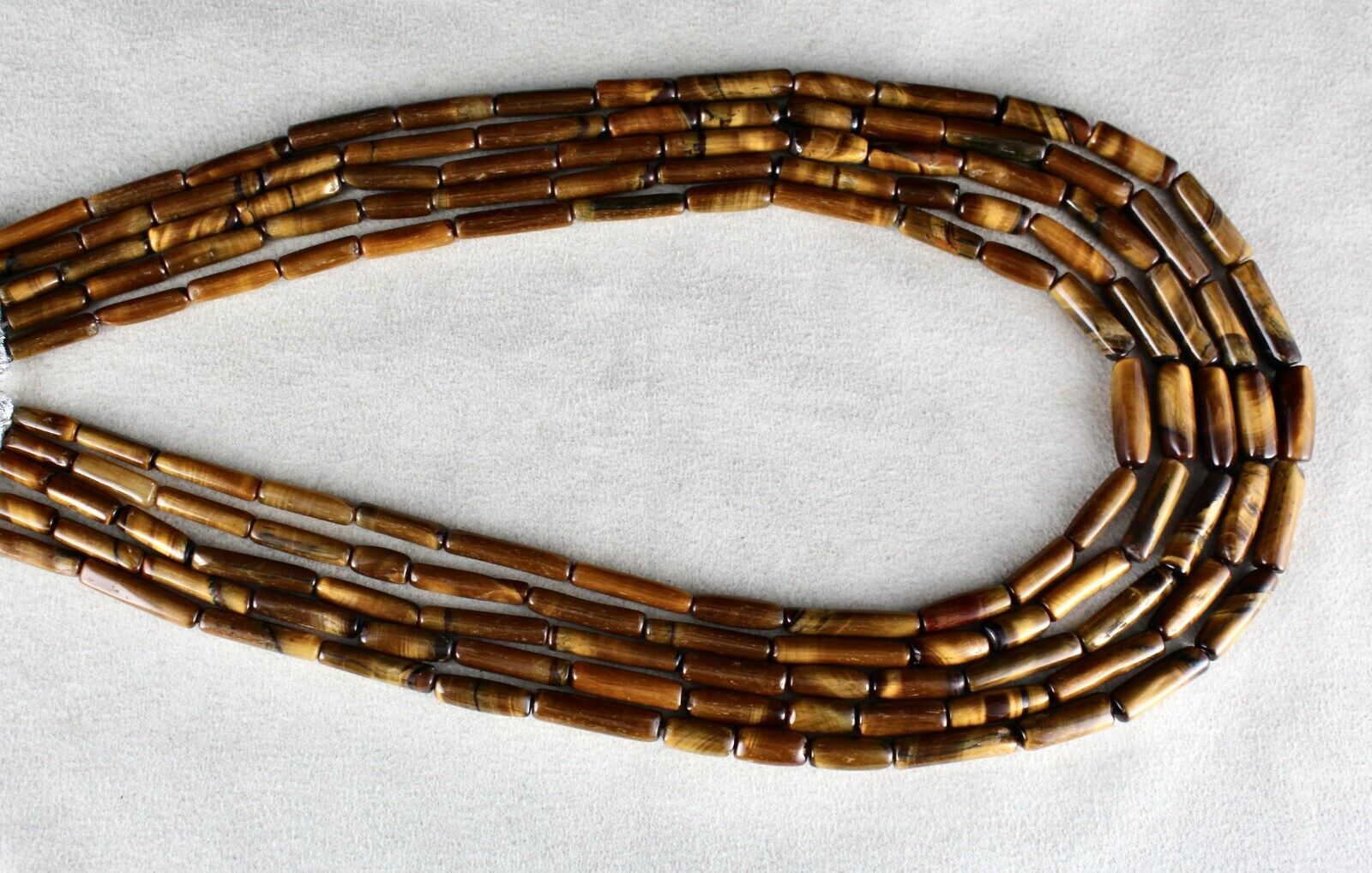 NATURAL TIGER'S EYE TUBE FANCY BEADS 5 LINE 514 CARATS GEMSTONE FASHION NECKLACE