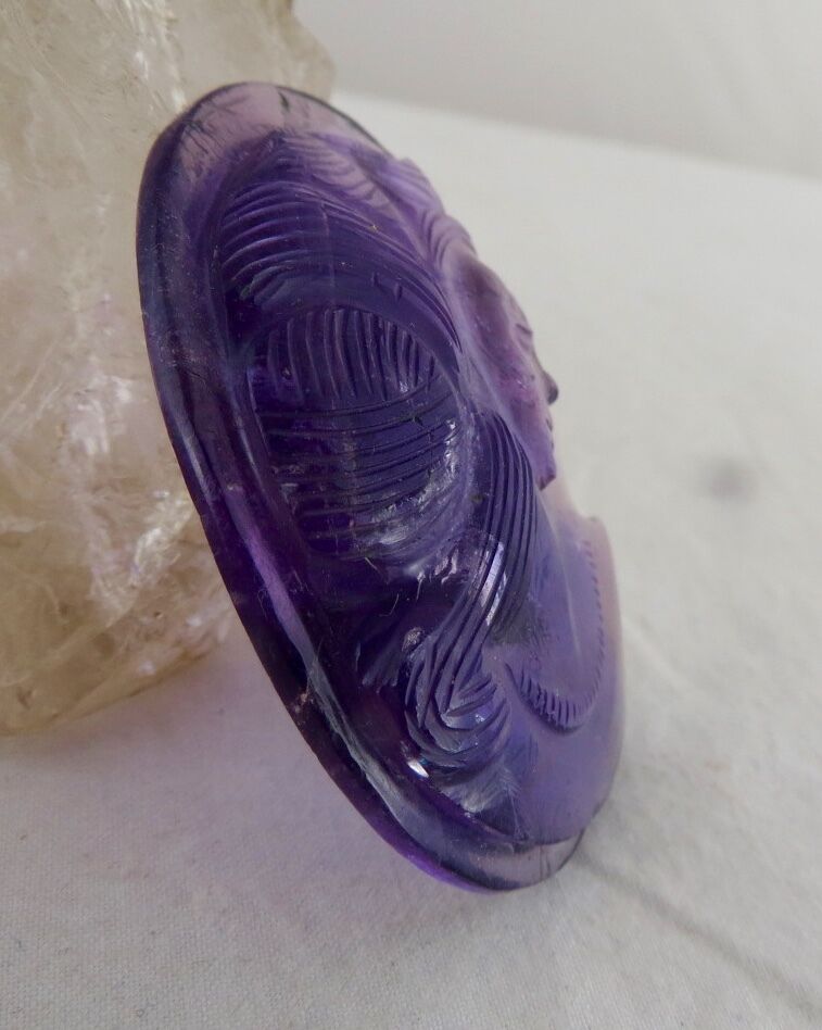 NATURAL BRAZILIAN AMETHYST CARVED 97.50 CARATS 46 MM BIG GEMSTONE FOR PENDANT