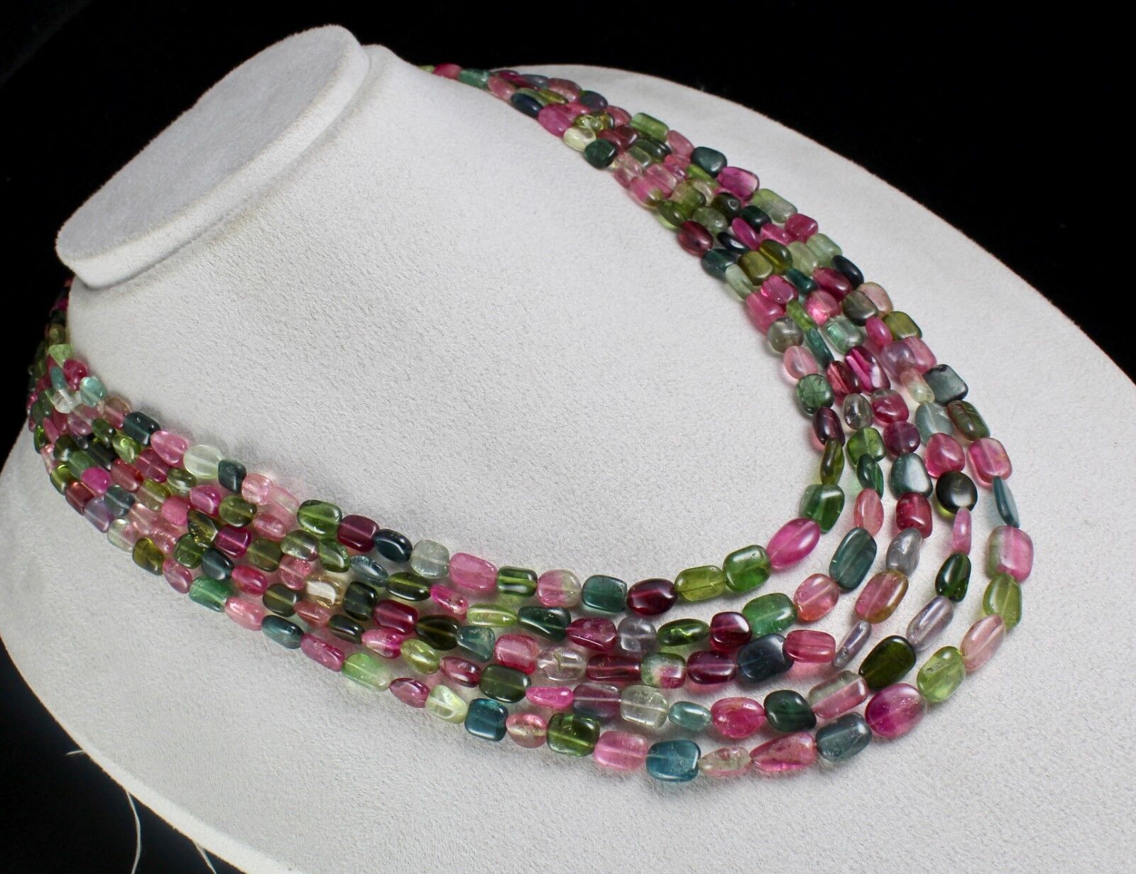 Fine Natural Multi Tourmaline Beads Cabochon 5 L 667 Ct Gemstone Necklace