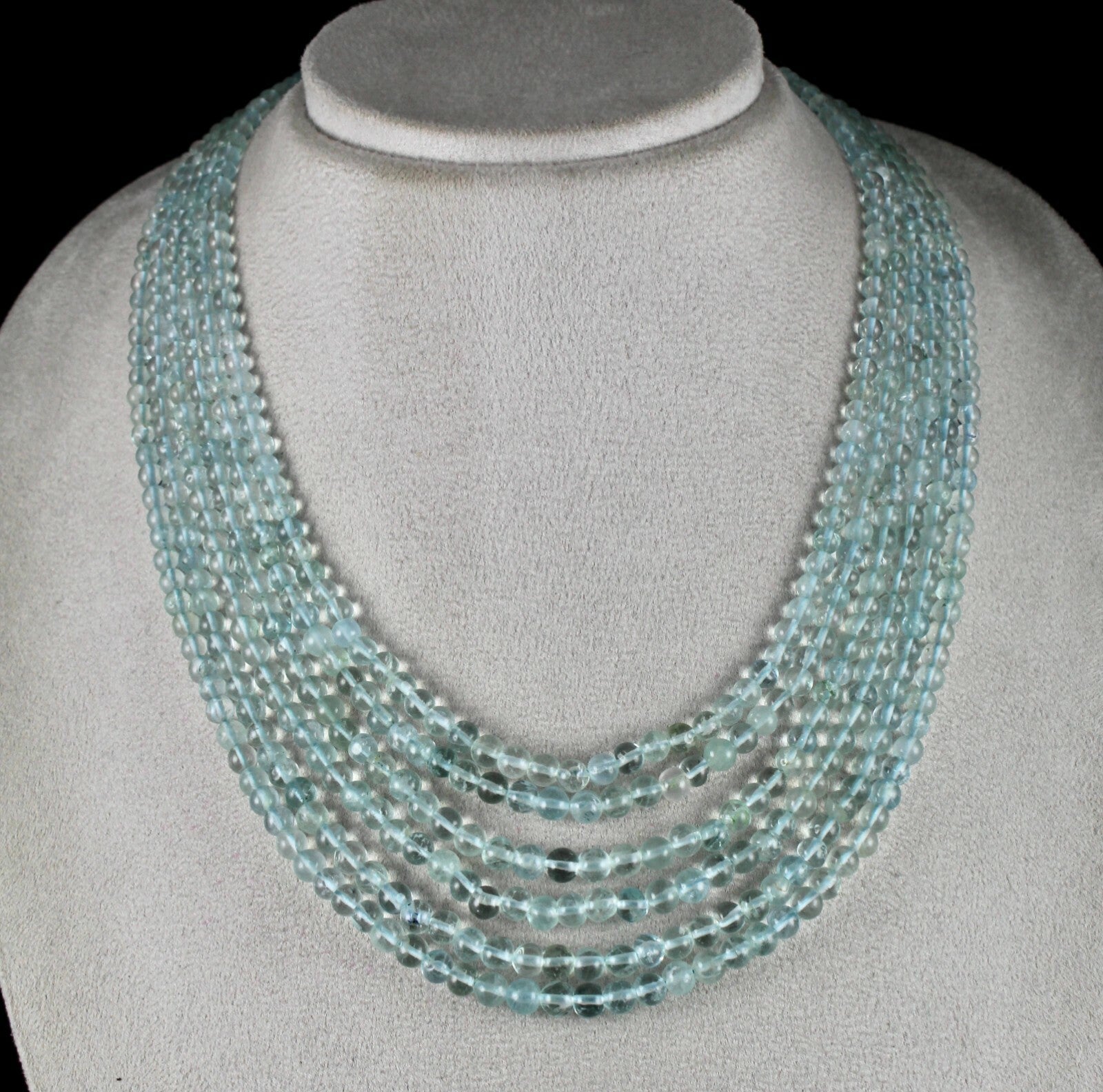 Certified Natural Blue Aquamarine 488 Ct Beads Round 6 String Fine Necklace