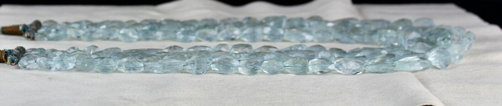 NATURAL BLUE AQUAMARINE FACETED TUMBLE  BEADS 4 LINE 1061 CARATS FINEST NECKLACE