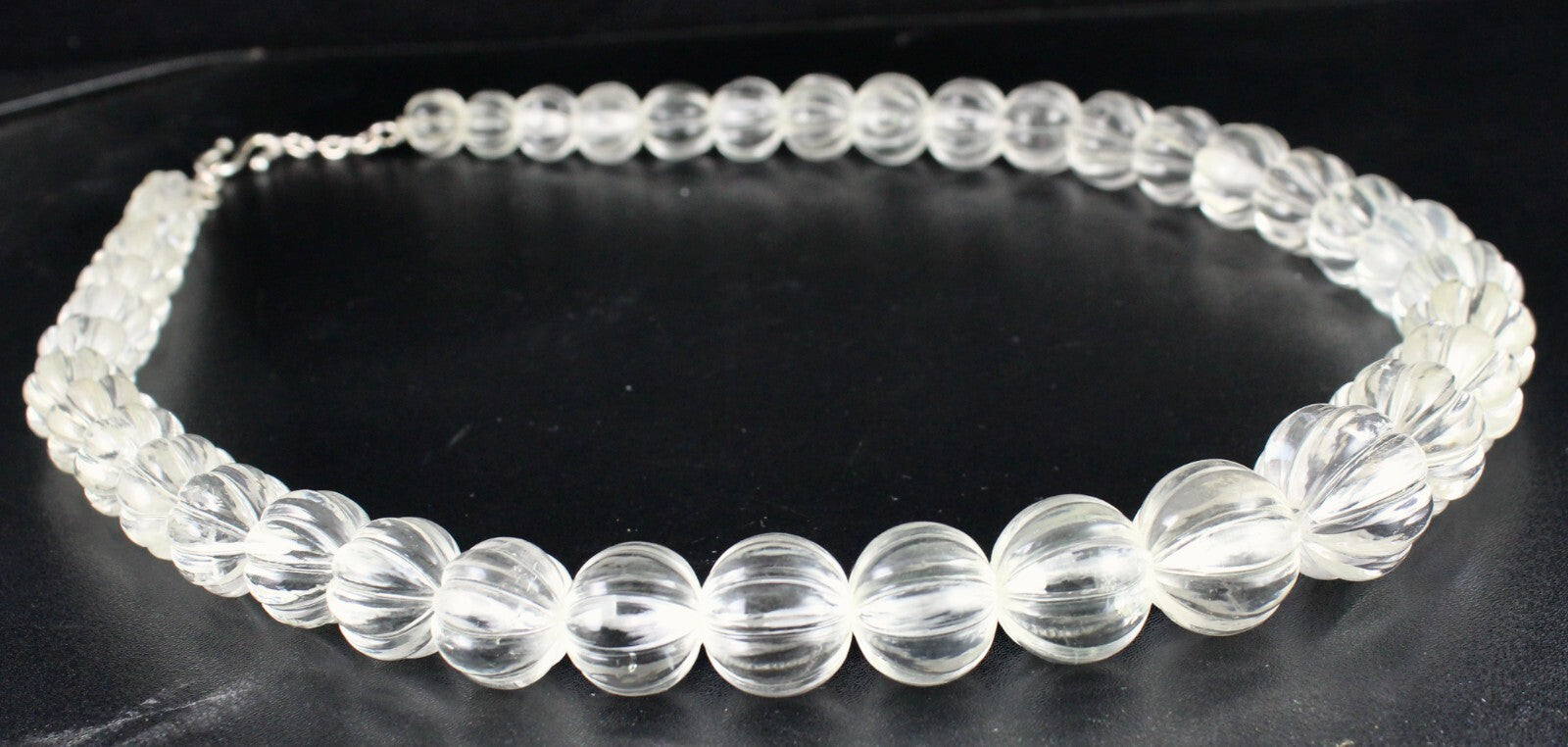 Sterling Silver Natural Rock Crystal Quartz Melon Beaded Necklace 1169 Ct