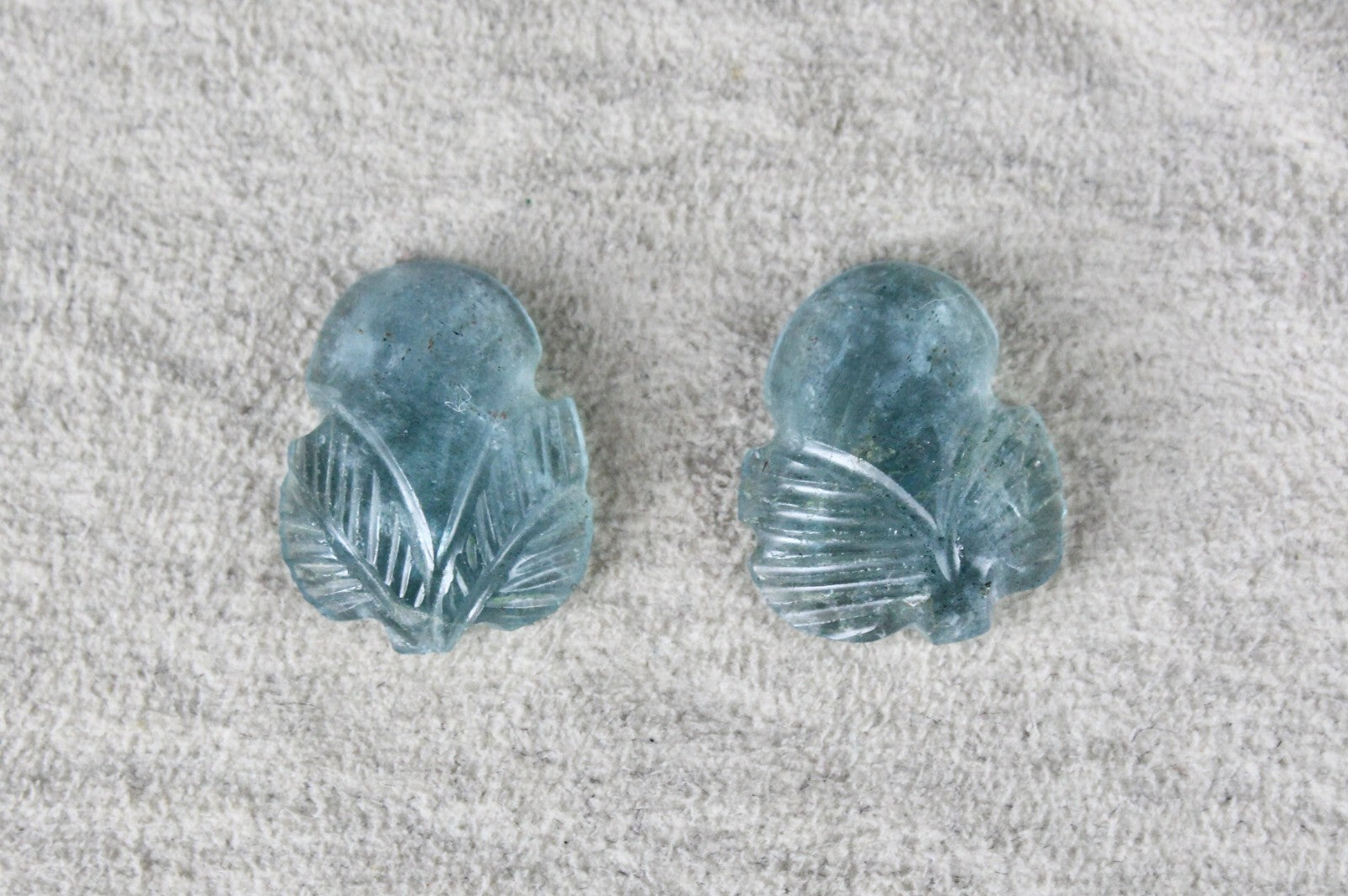 Natural Blue Aquamarine 13.60ct Carved Leaves Gemstone Pair For Earrings