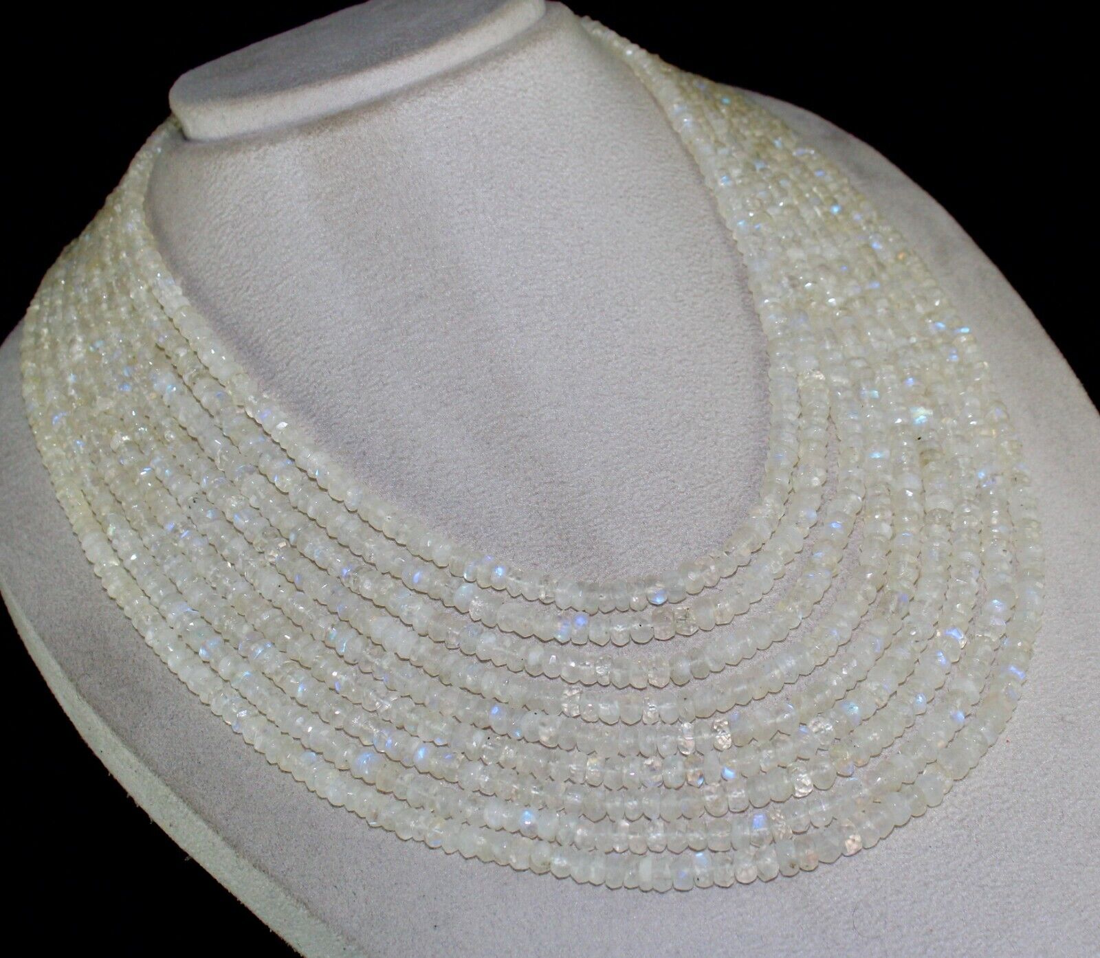 Rainbow Moonstone Beaded Fashion Necklace 9 String 1132 Carats Natural Gemstone