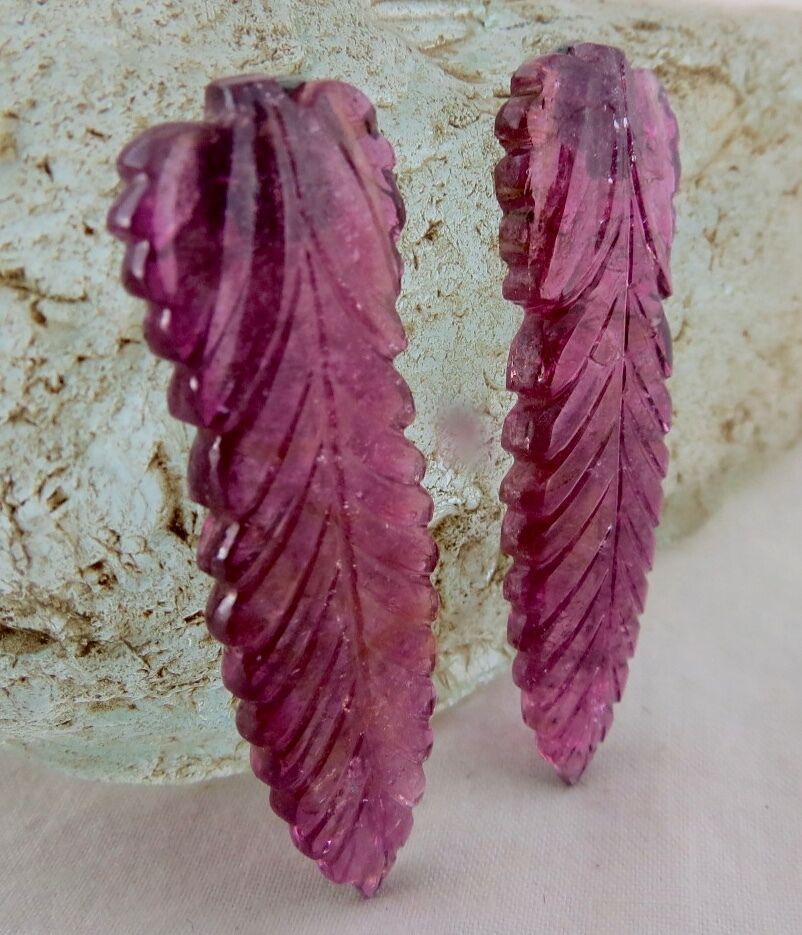 NATURAL PINK TOURMALINE CARVED LEAVES 37 CARATS GEMSTONE FOR EARRING DESIGNING