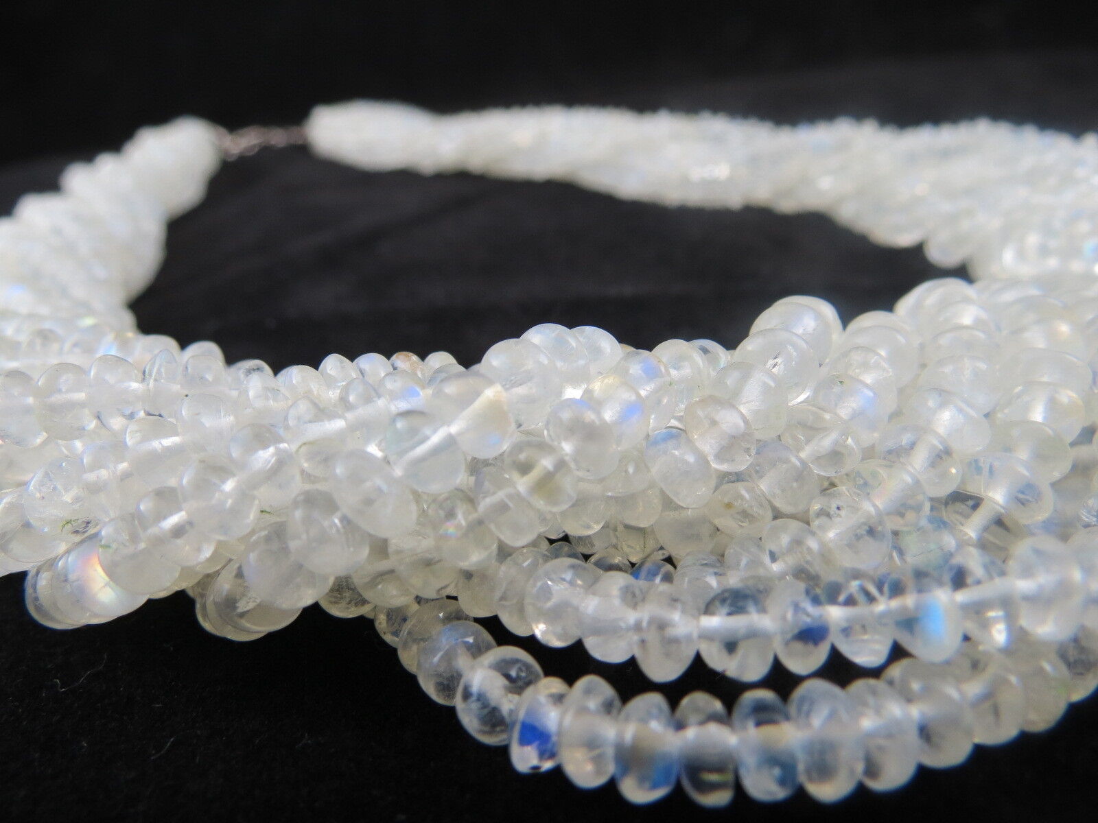 Natural Rainbow Moonstone Beads Round 10 L 727 Ct White Gemstone Silver Necklace