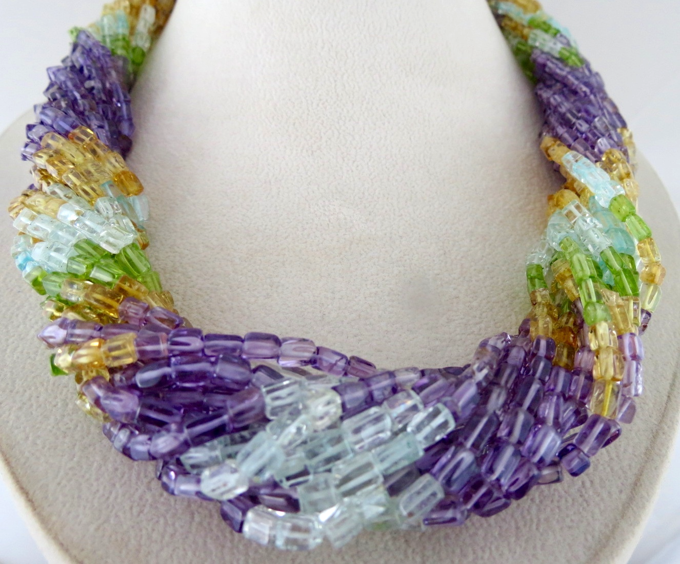 Natural Multi Peridot Citrine Amethyst Square Beads 1235ct Stone Necklace