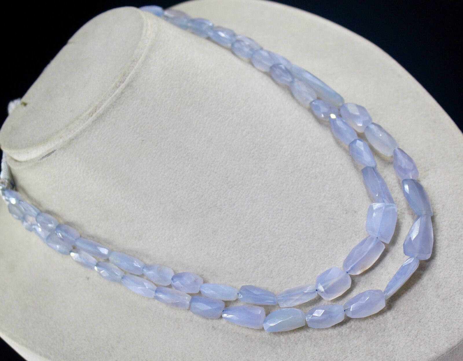 NATURAL BLUE CHALCEDONY BEADS FACETED NUGGET 2 LINE 330 CARATS GEMSTONE NECKLACE