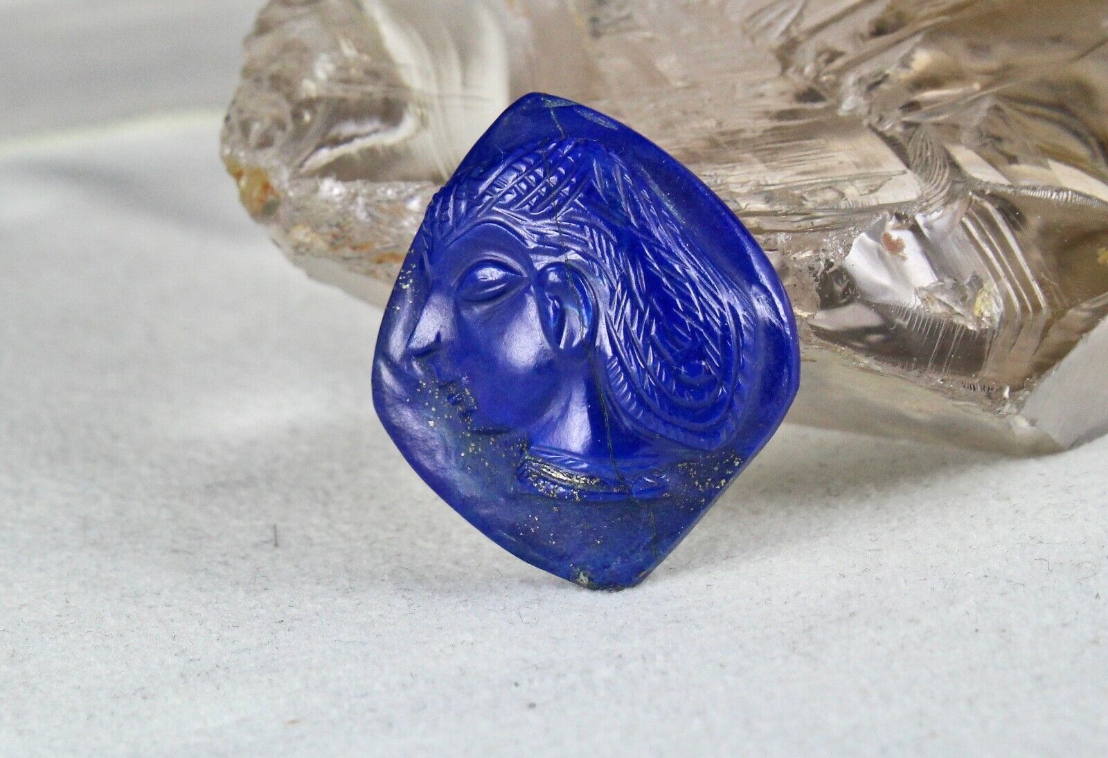 NATURAL LAPIS LAZULI CARVED QUEEN 32 MM 45.28 CTS GEMSTONE FOR DESIGNING PENDANT