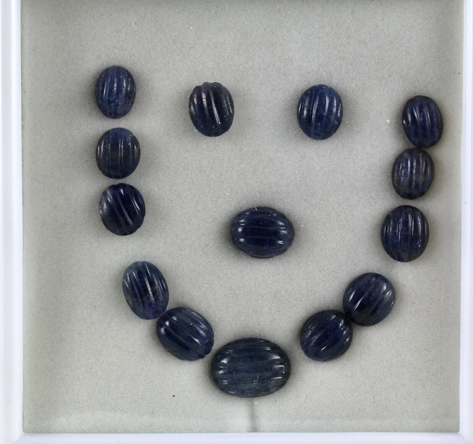 Natural Untreated Blue Sapphire Carved Oval Gemstone 14 Pcs 65.60 Cts Design Set