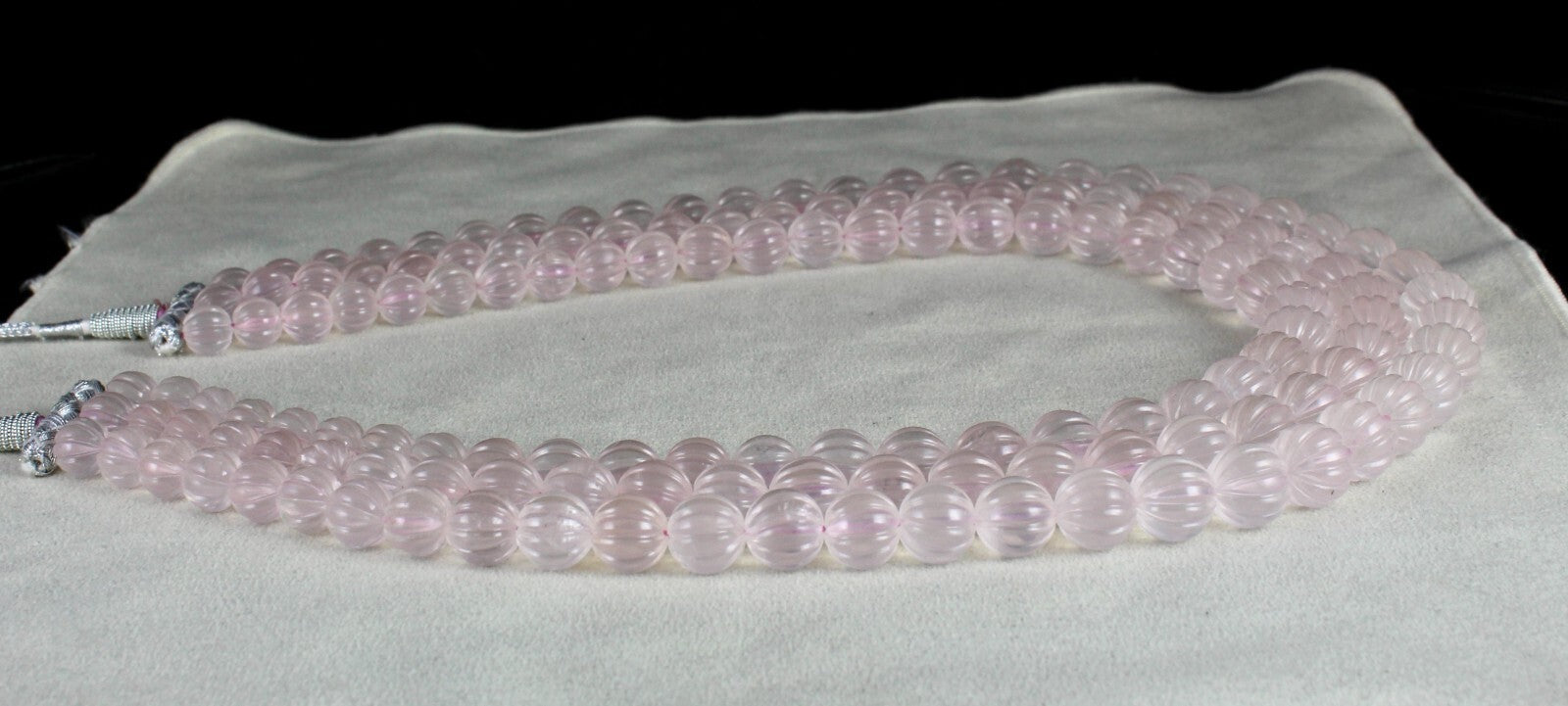 Certified Natural Rose Quartz Melon Carved Bead 1393 Ct Fashion Necklace