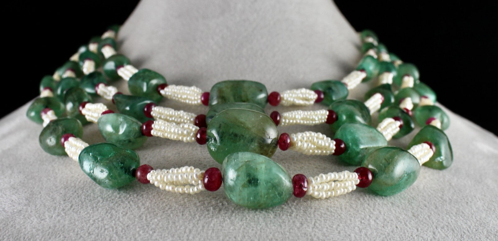 Vintage Natural Emerald 826 Ct Pearl Ruby Beaded Wedding Necklace For Women