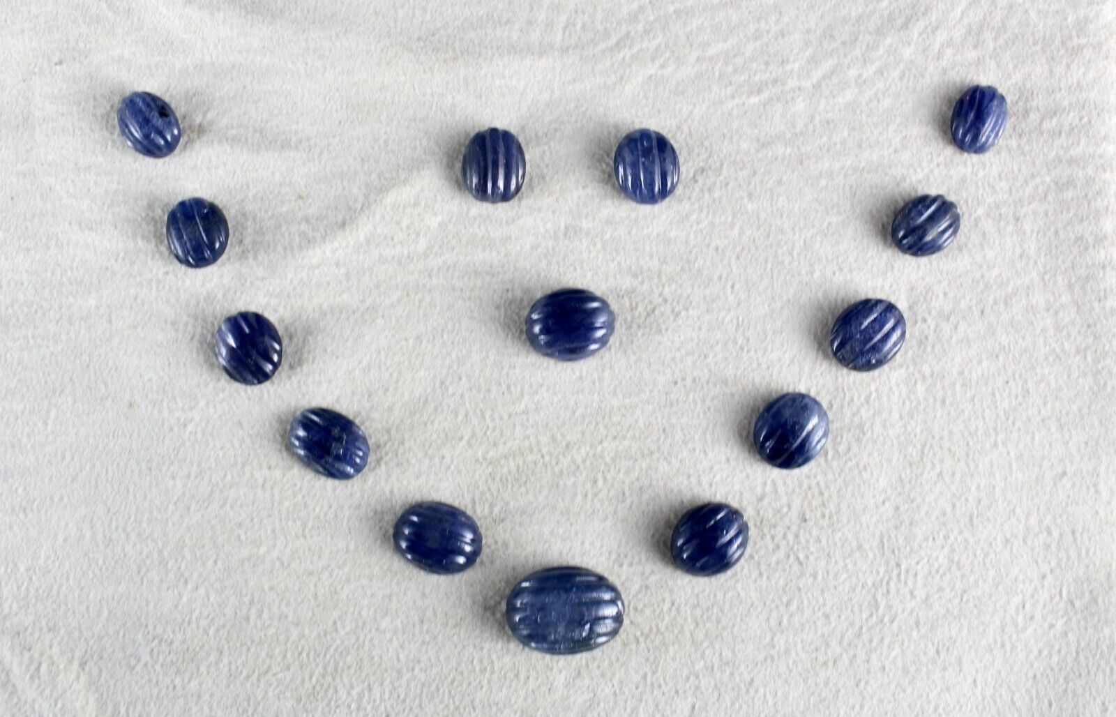 Natural Untreated Blue Sapphire Carved Oval Gemstone 14 Pcs 65.60 Cts Design Set