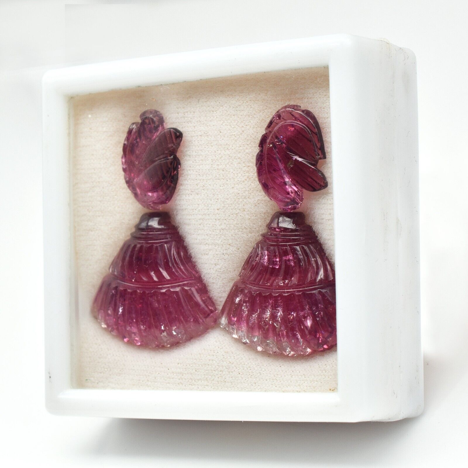 Natural Pink Tourmaline Carved 4 Pc 60.33 Ct Loose Gemstone Earring Designing