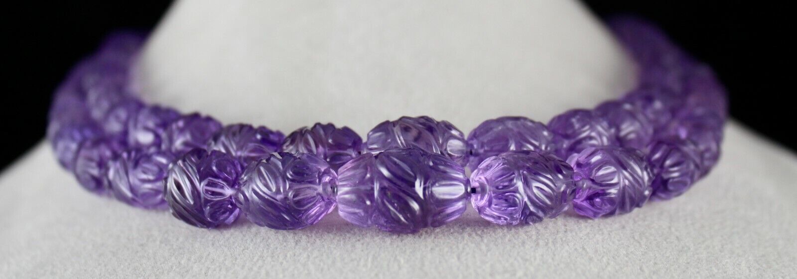 Certified Natural Amethyst Carved Beads 2 L 759 Ct Gemstone Important Necklace