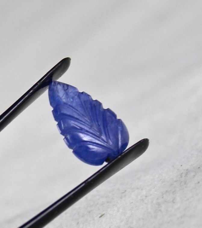 NATURAL NO HEAT BURMA BLUE SAPPHIRE CARVED LEAF 5.72 CTS GEMSTONE RING PENDANT